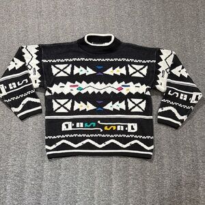 Vintage Bramble Lane 90s Tribal Patterned Black and White Sweater Size Large